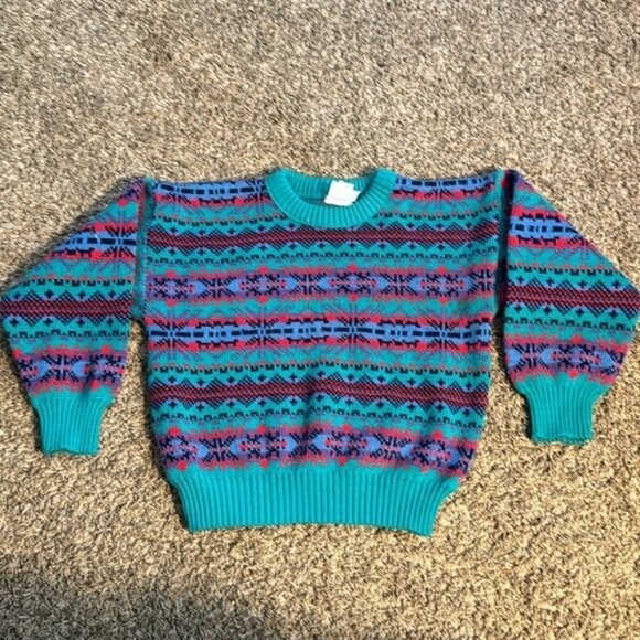 VTG Sears Boys Sweater Green Red Blue Size 6 - Picture 2 of 7